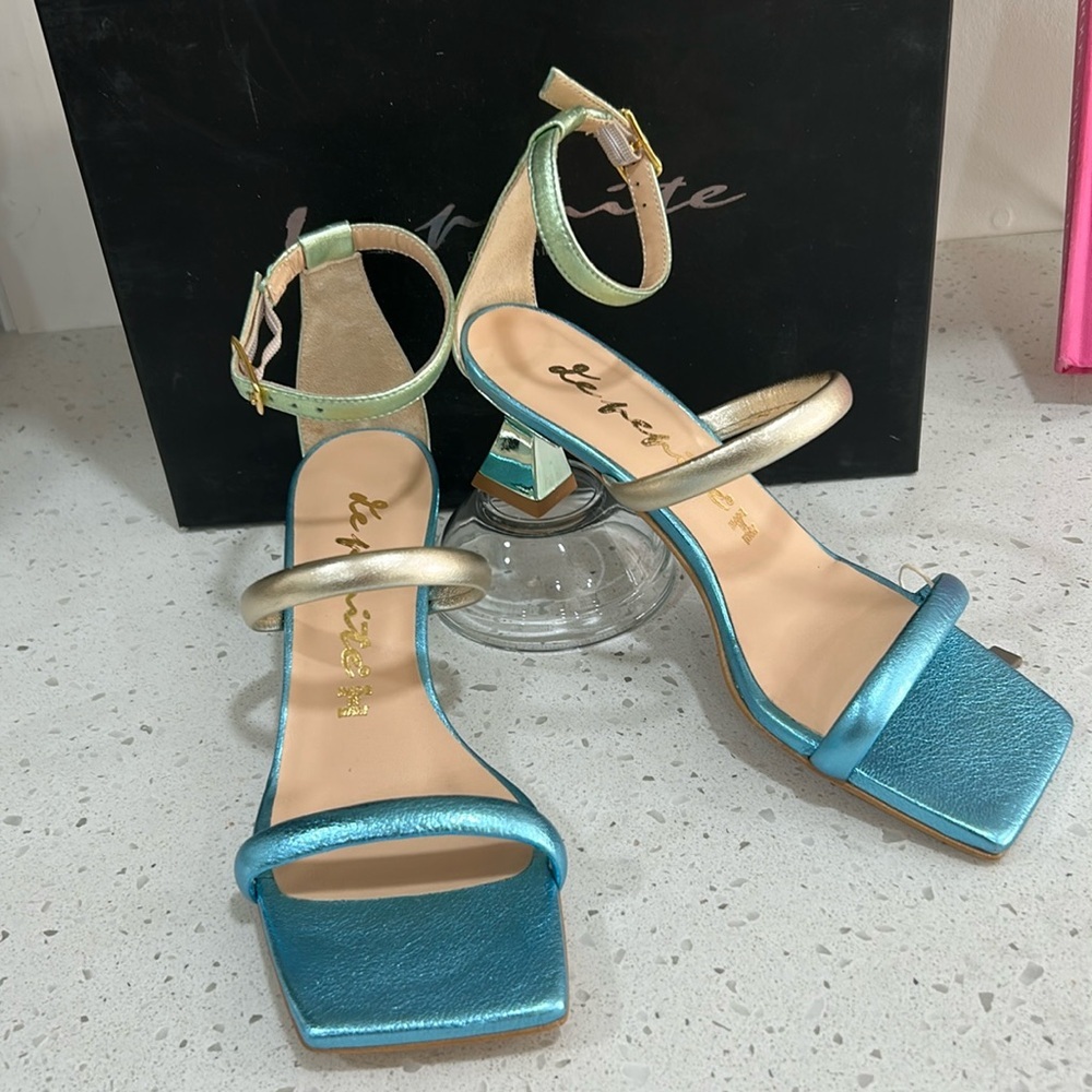 LÊ PEPITE Women’s Geometric Metallic Italian Designer Heels EU Size 36 US 6 or 7